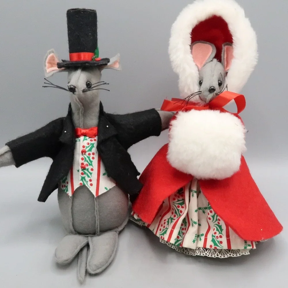 Vintage‎ Stuffed Felt Plush Christmas Mice 80s Mr. & Mrs. Mouse 8